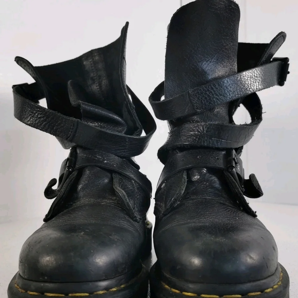 Dr. Martens Black Leather Strapped Combat Boots - Picture 6 of 7